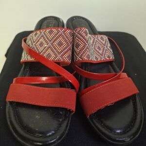 Easy Street Red Beaded Strap Sandals
